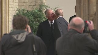 Prince Charles comforts the Queen with a kiss at funeral of Countess Mountbatten of Burma [upl. by Fredi304]