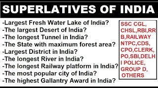 Superlatives of India Updated VideoHighestSmallestGreatestLargestLongestHVS STUDIES [upl. by Susy]