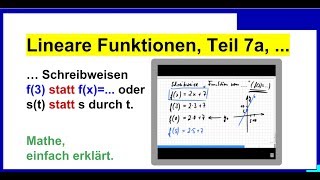 Lineare Funktionen Schreibweisen f3 statt fx oder st statt s durch t Teil7a [upl. by Jessamine]