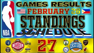 NBA Standings today  NBA games today February 26 2024 GAME RESULTS TODAY  Schedule amp Scoreboard [upl. by Annaynek167]