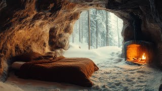 Howling Blizzard and Fireplace in a Cave 🌨 Relaxing Winter Ambience for Sleep and Focus [upl. by Attenat]