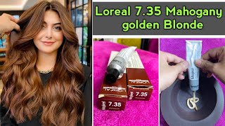 Loreal 735 Mahogany Golden Blonde hair colour कैसे करें  full Practical in Hindi [upl. by Coy]