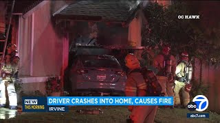 Driver crashes into Irvine home causes fire [upl. by Nnaes974]