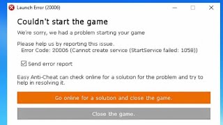 Fix Fortnite Launch Error Code 20006 Cannot create service Start Service failed 1053 [upl. by Cila]