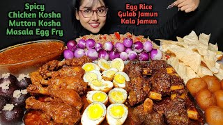 Eating Chicken Kosha Mutton Kosha Egg Masala Fry Sweets  Big Bites  Asmr Eating  Mukbang [upl. by Dola]