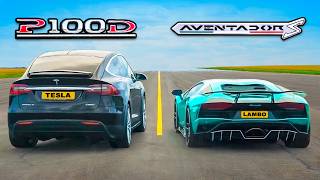 Lamborghini Aventador vs Tesla Model X  DRAG amp ROLLING RACE  Can an EV SUV beat a supercar [upl. by Laohcin]