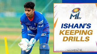 Ishans wicketkeeping drills with Kiran More  Mumbai Indians [upl. by Nelrac103]