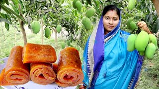 Village Food  গ্রাম্যপদ্ধতিতে সবথেকে সহজ এবং পারফেক্ট কাঁচা আমের আমসত্ত্ব রেসিপিRaw Mango Papad [upl. by Dimmick]