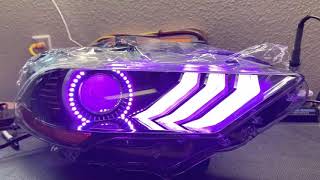 20182022 Ford Mustang RGBW LED DRL Halo Demon Eye Prebuilt Custom Headlights  AutoLEDTechcom [upl. by Atiuqrahs]