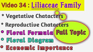 Liliaceae Family  Lily Family  Floral Formula Floral Diagram  Vegetative amp Floral Characters [upl. by Okiman278]