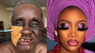 VIRAL 😱😳🔥NIGERIAN GRANDMA BRIDAL MAKEUP amp GELE TRANSFORMATION💄MAKEUP TUTORIAL 🔥✂️💉💉 [upl. by Allemat]