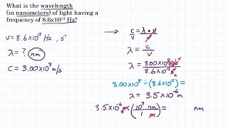 What wavelength in nanometers has a frequency of 86x1013 Hz  Frequency to Wavelength Practice [upl. by Ennaesor]