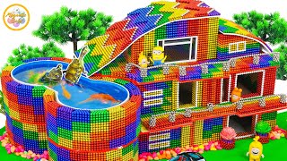 DIY Double Round Pool Villa with Rooftop Water Slides from Magnets [upl. by Ahrendt]