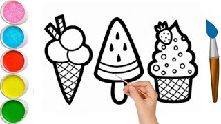 How to draw ice creamStep by step ice cream drawingPainting and coloring for toddlersKids drawing [upl. by Alejandra]