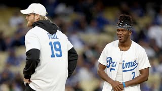 KSI amp Logan Paul Throwing First Pitch At Dodger Stadium [upl. by Vaclav]