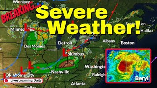 🔴 BREAKING Cat 3 Hurricane Beryl amp Severe Weather Coverage 7524 [upl. by Fini]