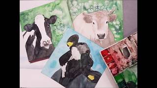 Stap voor stap koe zwartwit aquarel schilderij  cow painting door AtelierBertina door Bertina [upl. by Egdamlat786]