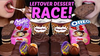 ASMR LEFTOVER DESSERT RACE CADBURY CREME EGG MILKA OREO MINI CHOCO ICE CREAM BARS CREAM CUPS 먹방 [upl. by Snashall]