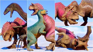 Disney Carnotaurus Death Animations vs All Overpowered Dinosaurs  Jurassic World Evolution 2 [upl. by Anayeek]