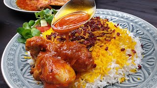 Berberitzen Safranreis mit Hähnchen saffron barberries chicken زرشک پلو با مرغ zereshk Polo Morgh [upl. by Neelyhtak356]