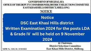 Written examination jong ka DSC East Khasi Hills District Shillong 2024for the post LDA amp Grade IV [upl. by Ahsiken]