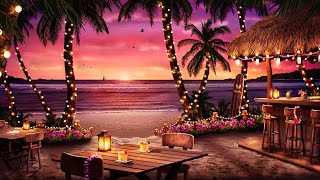 Hawaiian Sunset Cafe Ambience with Relaxing Hawaiian Guitar Music amp Crashing Waves Sounds [upl. by Shiff693]