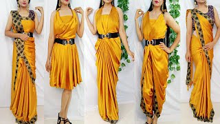 Drape your Saree in Western Styleno cutting no stichingWestern Style Saree wearingSaree Dress [upl. by Phillipp]