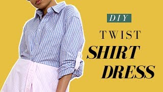 Mens Shirt Refashion  DIY Twist Front Shirt Dress  How to add Sleeve Tabs [upl. by Hoover]