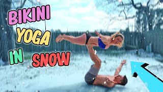 BIKINI Yoga Challenge In Snow [upl. by Llydnek]