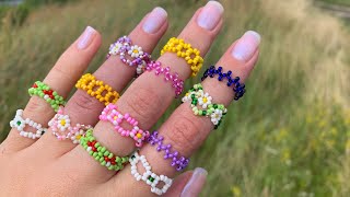 DIY Beaded Ring Super Easy Tutorial 5 Ideas [upl. by Idnib]