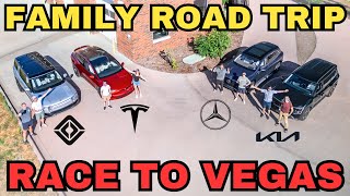 Electric Family SUV Race To Vegas Model X v R1S v EV9 v EQS  Part 1 [upl. by Saitam]