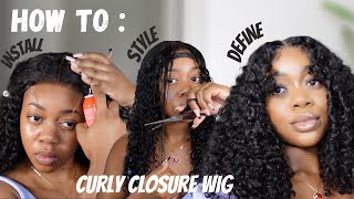 LEARN HOW TO INSTALL STYLE AND DEFINE A CURLY CLOSURE WIG FT SLOVE HAIR [upl. by Ymorej]