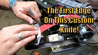 Putting The First Edge On A Custom Knife With The Toolcker 1x30 Belt SanderBelt Grinder [upl. by Ylhsa]