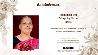 Funeral Service Live Streaming of Omana Jacob 73 Poikayil Joy Bhavan Othera [upl. by Yetti]