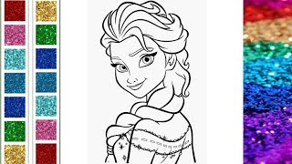 Colouring Glitter Elsa l Frozen Coloring Pages l How to Draw and Color Step by step l Rainbow Art l [upl. by Allwein233]