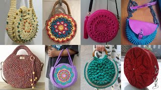 Gorgeous Crochet Handle Bag designs  round bags Super Neat  Crochet Bag For Beginner  Boho Chic [upl. by Anstus453]