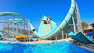 Funny Slip and Fly Waterslide at DoluSu Water Park😱💦  Daima Biz Hotel Antalya Turkey [upl. by Htiaf]