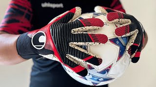 Uhlsport quotLukas Hradeckyquot POWERLINE SUPERGRIP FINGER SURROUND Goalkeeper Gloves [upl. by Anna-Maria]