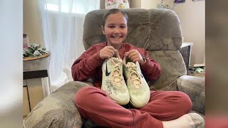 Caitlin Clark gifts Iowa girl with signed shoes [upl. by Hsirap]