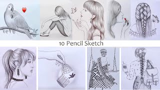 10 easy drawing ideas  Pencil Sketch for beginners  How to draw  step by step [upl. by Ynneh627]