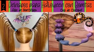 🐍🦇 2 Peinados para Halloween con Gomitas ALAS DE MURCIÉLAGO y COLA DE CASCABEL 🐍🦇 [upl. by Kain]