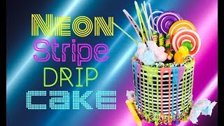 How To Make A Striped Cake  DIY Neon Cake [upl. by Eenolem103]