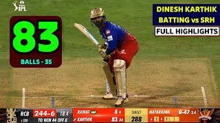 Dinesh Karthik batting today 8335 vs SRH  rcb vs srh ipl 2024 highlights  ipl 2024 highlights [upl. by Carrol]