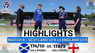 England vs Scotland U19 World Cup 2024 4th Match Highlights 2024  ENG vs SCO 4th ODI Highlights [upl. by Limoli]