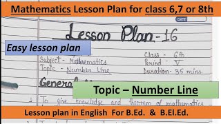 Easy topic Maths Lesson plan for Class 67 or 8th  BEd amp BElEd  Number Line  Eng medium [upl. by Aliet]