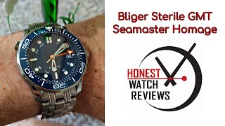 ⭐ Omega Seamaster Homage ⭐ Bliger Sterile GMT Automatic Honest Watch Review HWR [upl. by Kcod460]