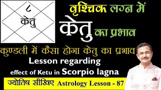 केतु का वृश्चिक लग्न के विभिन्न भावों में शुभअशुभ प्रभाव  effect of Ketu in Scorpio lagna lec87 [upl. by Angelia918]