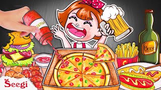 Midnight Mukbang 🌙 Pizza Cheeseburger Hot Dog Fried Chicken Meatballs  Stop Motion Paper DIY [upl. by Angelo]