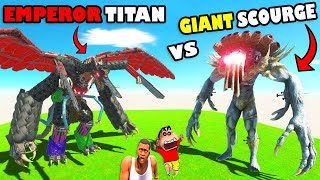 EMPEROR TITAN vs GIANT SCOURGE and SHINCHAN NEW HOUSE in ANIMAL REVOLT BATTLE SIMULATOR [upl. by Candra]