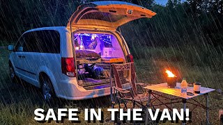 Solo Car Camping in Heavy Rain and Hail  Van Life Movie [upl. by Ronacin918]